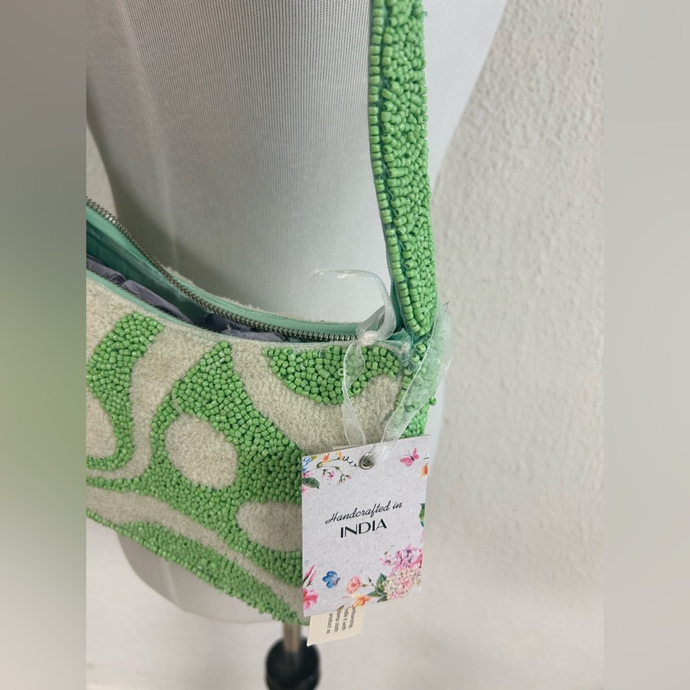 Viral Beaded Shoulder Bag - Lime Green and Cream - Made in India NWT - Picture 9 of 12